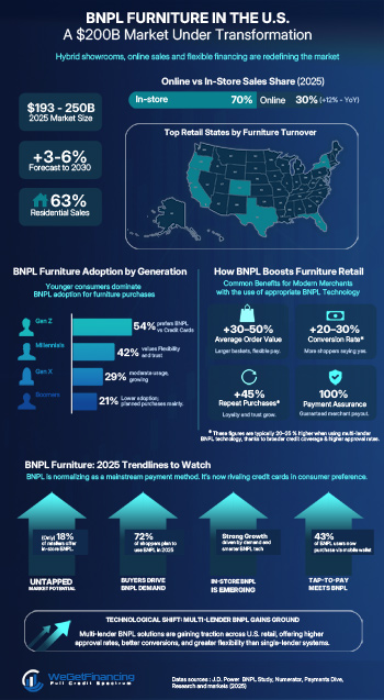 BNPL Furniture market in the US, infographic : numbers for 2025 and forecast for the incoming years.